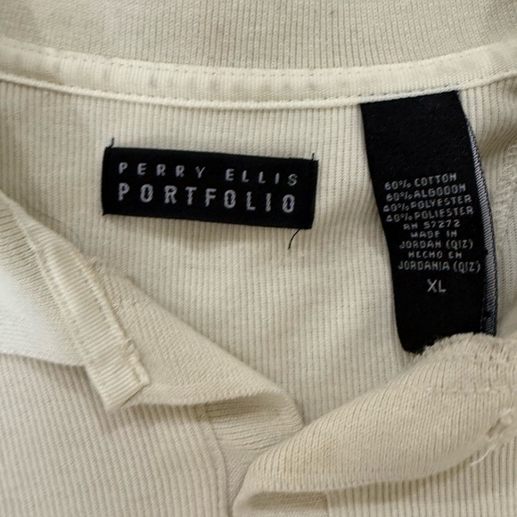 Perry Ellis Cream Polo Shirt with Crisp Cotton Blend - Picture 3 of 5
